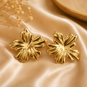 Imported Gold Textured Abstract Flower Stud Earrings