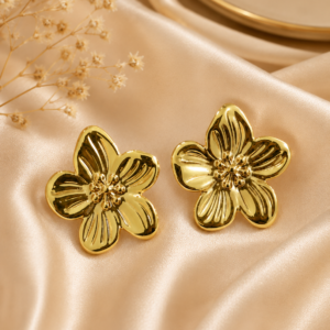 Imported Gold Floral Statement Stud Earrings